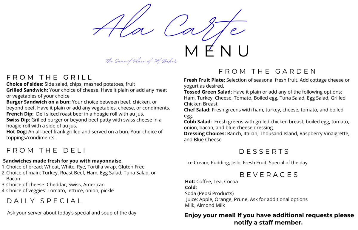 Sample Menu Sample Menu